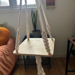Wooden Hanging Swing with Cream Ropes